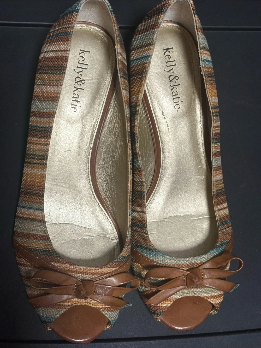 Kelly & Katie Striped Wedge Pumps in Brown Multi-Color